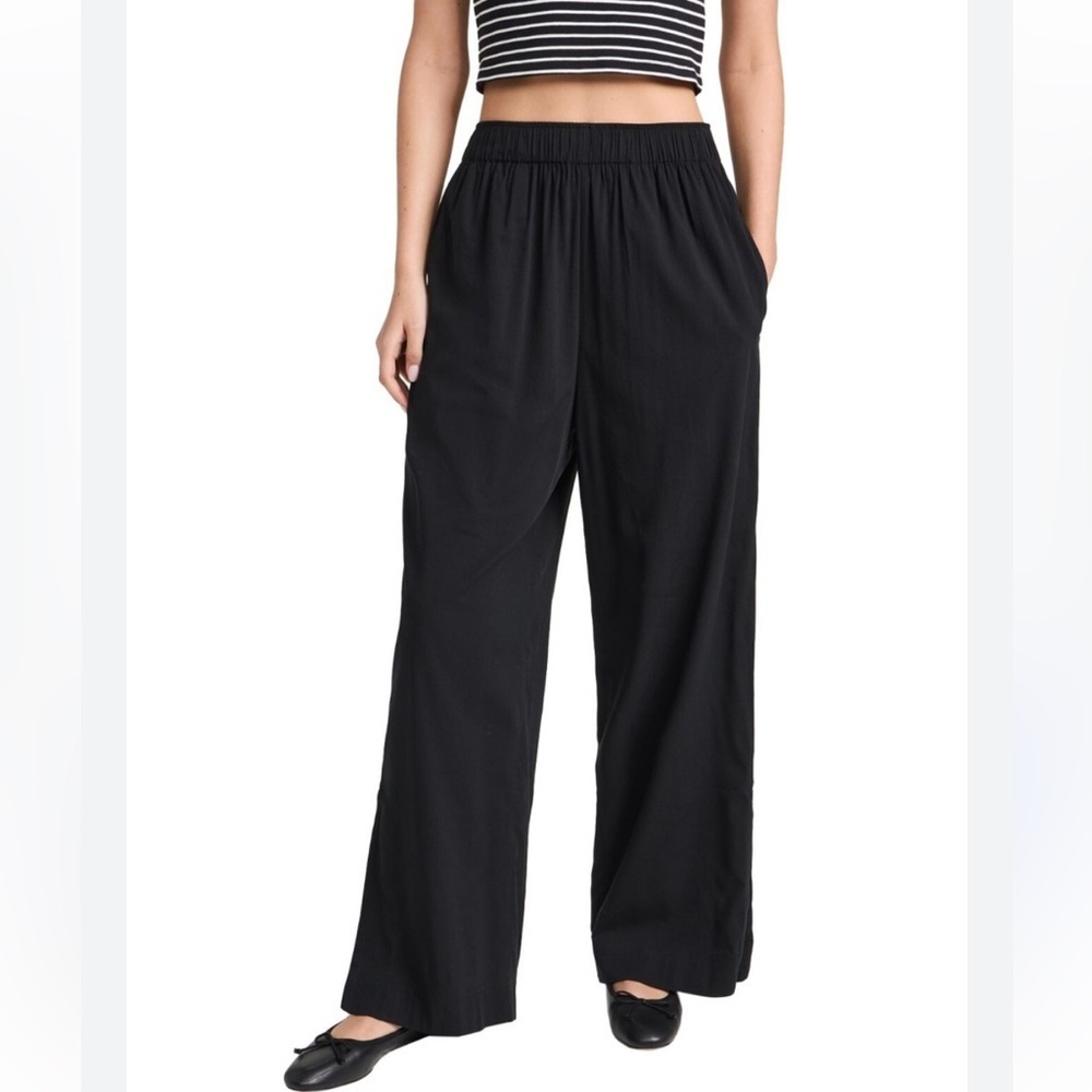 Madewell Blaise Wide-Leg Pants Womens Lightweight Black Pull On Elastic Waist